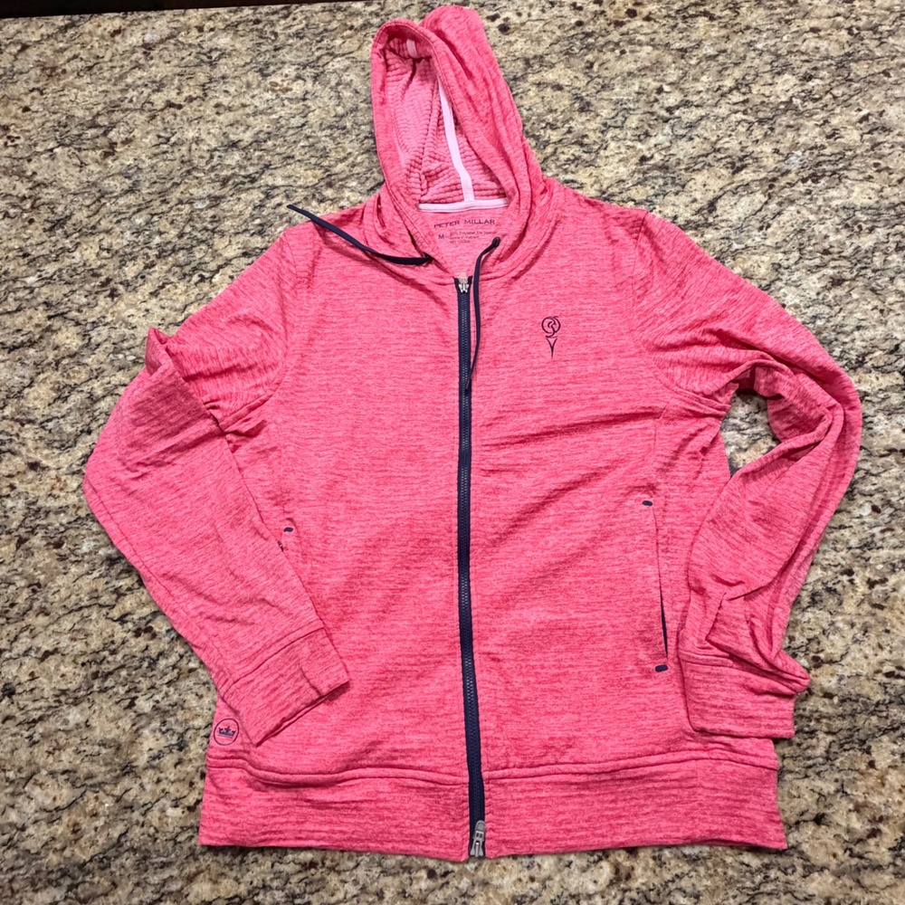 Peter Millar Crown Sport Mens Pink Heathered Full Zip Performance Hoodie M ws